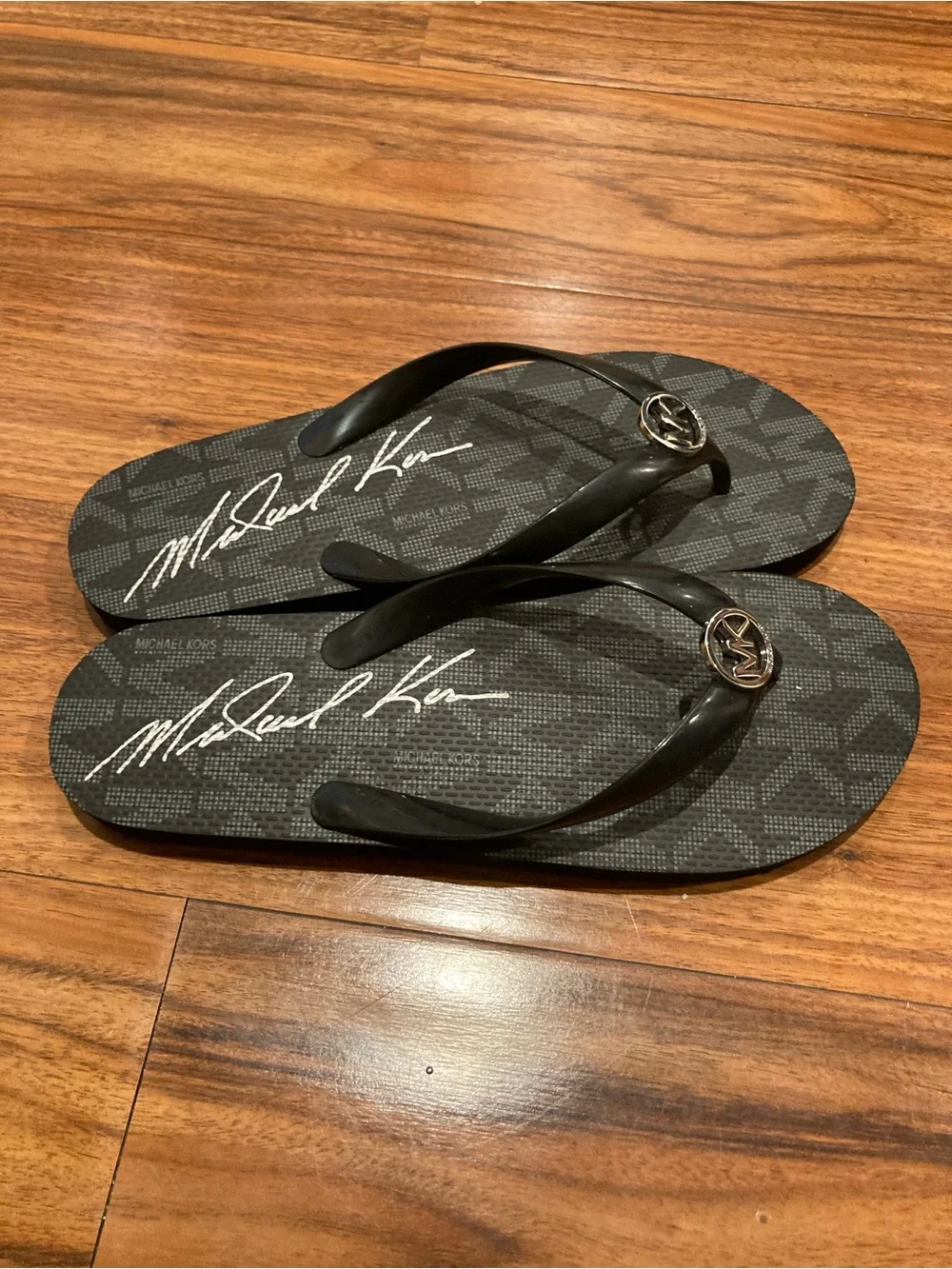 Michael Kors MK Logo PVC Mini Jet Set Print Women's Flip Flops Size 10